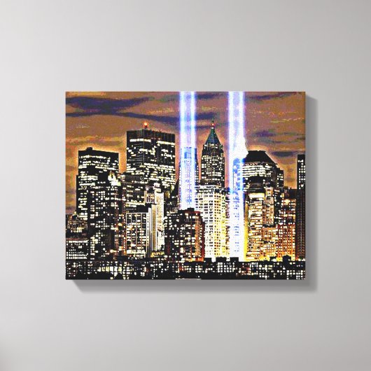 New York Twin Towers Light Beams Canvas Afdruk (Voorkant)