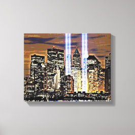 New York Twin Towers Light Beams Canvas Afdruk