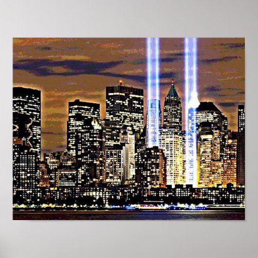 New York Twin Towers Light Beams Poster (Voorkant)