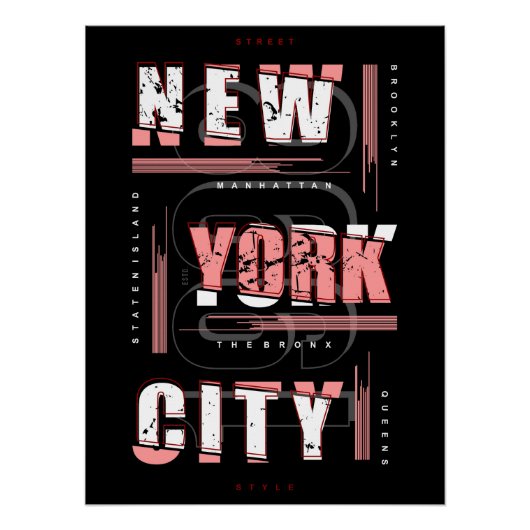 New York Typography Grid: Boroughs & City Style Perfect Poster (Voorkant)