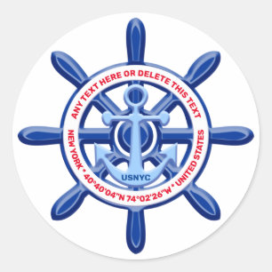 New York, United States, Customizable, Sea Travel Ronde Sticker