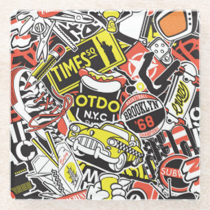 New York Urban: sticker patchwork. Glazen Onderzetter