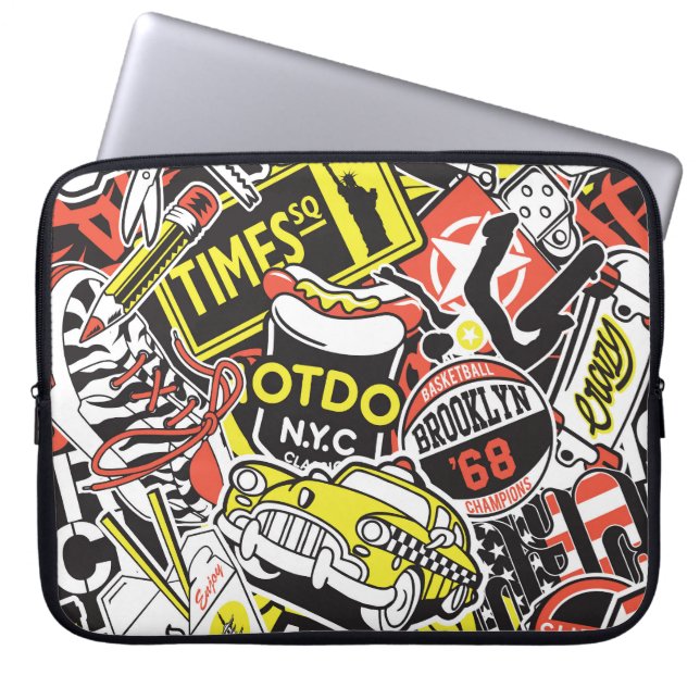 New York Urban: sticker patchwork. Laptop Sleeve (Voorkant)