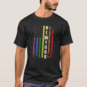New York Us American Flag Rainbow Gay Lgbt Pride M T-shirt