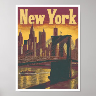 New York USA Art Vintage Travel Illustratie Poster