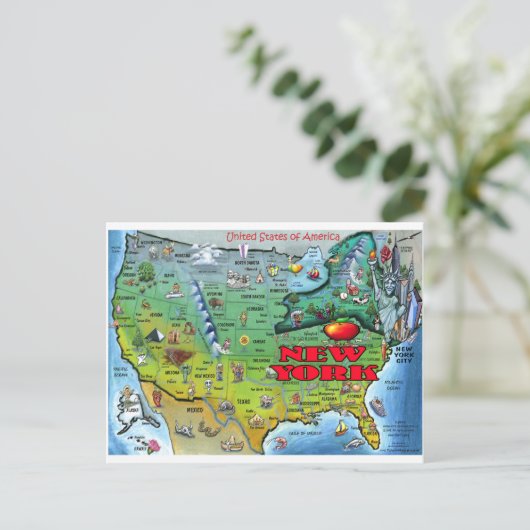 New York USA Map Briefkaart (Staand voorkant)
