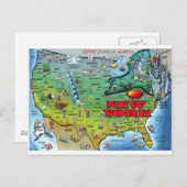 New York USA Map Briefkaart (Voorkant / Achterkant)