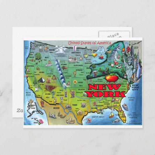 New York USA Map Briefkaart (Voorkant / Achterkant)