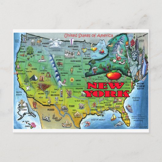 New York USA Map Briefkaart (Voorkant)
