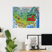 New York USA Map Poster (Thuiskantoor)