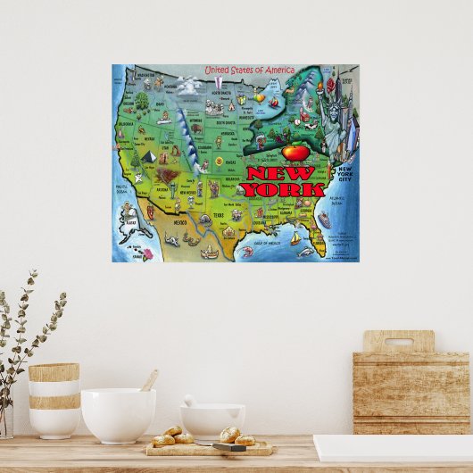 New York USA Map Poster (Keuken)