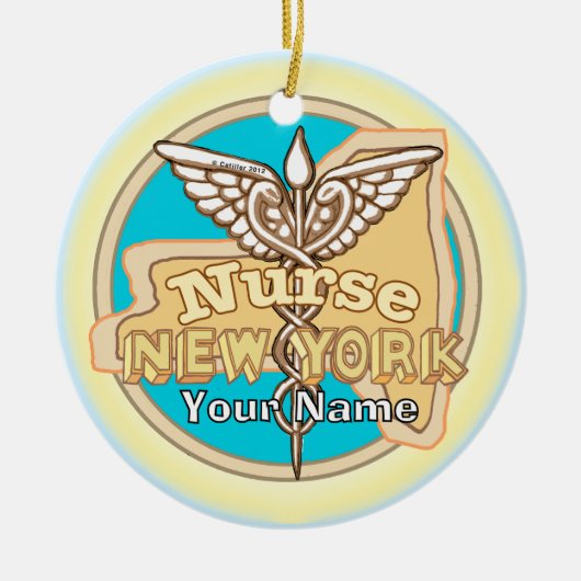 New York Verpleegster Caduceus Keramisch Ornament (Voorkant)