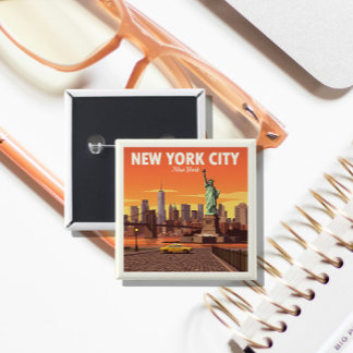 New York Vierkante Button 5,1 Cm