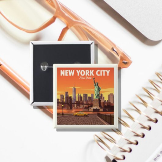  New York Vierkante Button 5,1 Cm