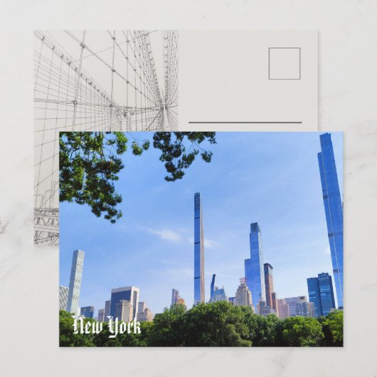New York View Postcard Central Park & Brooklyn Briefkaart (Voorkant / Achterkant)