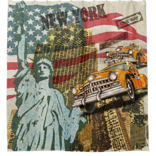 New York vintage reizen poster. Douchegordijn (Voorkant)