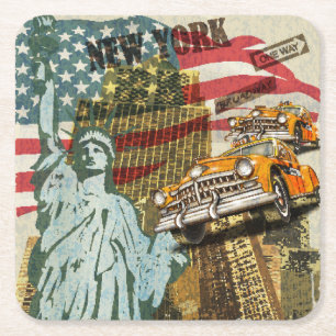 New York vintage reizen poster. Kartonnen Onderzetters