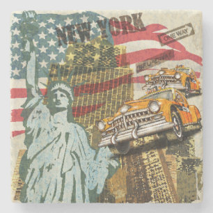 New York vintage reizen poster. Stenen Onderzetter