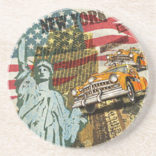 New York vintage reizen poster. Zandsteen Onderzetter