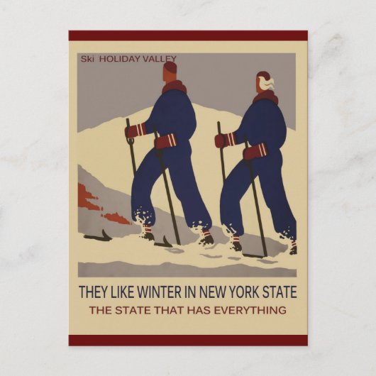New York Vintage Travel Poster Ski Briefkaart (Voorkant)