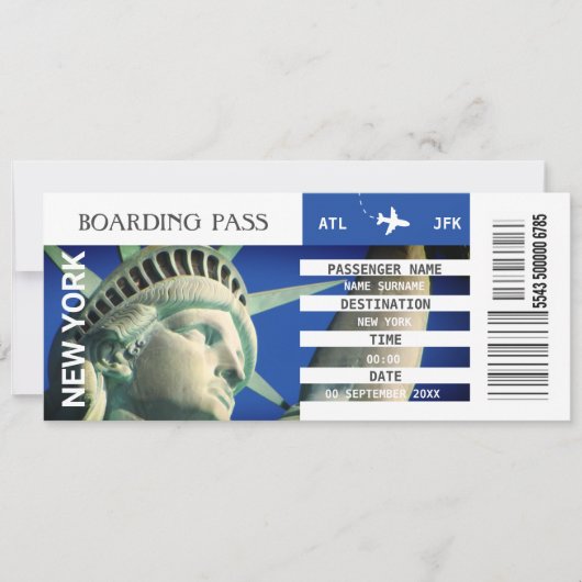 New York vliegtuig boarding pass uitje weekend Kaart (Voorkant)