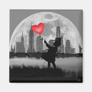 NEW YORK Volle Maan Meisje met Hart Ballon Magneet