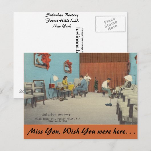 New York, voorstedelijke bootery, Forest Hills Briefkaart (Voorkant / Achterkant)