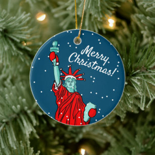 New York Vrijheidsbeeld kerstman Keramisch Ornament