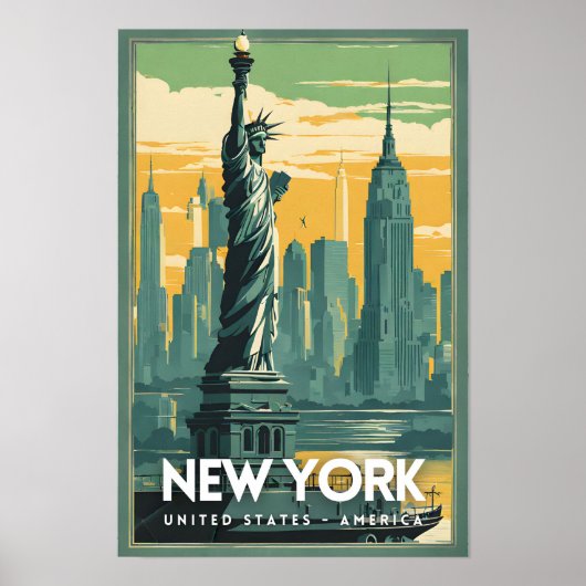 New York Vrijheidsbeeld Nostalgisch Poster (Voorkant)