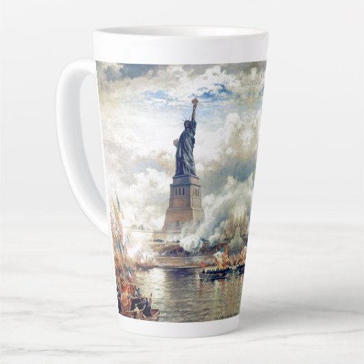 New York Vrijheidsbeeld van Harbour Flags Latte Mo Mok (Linkerhoek)