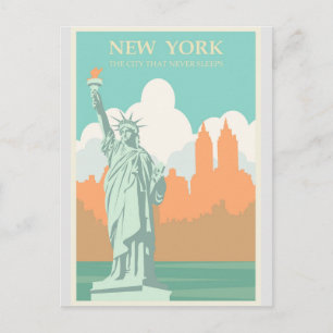 New York Vrijheidsbeeld van het Poster van Vintage Briefkaart
