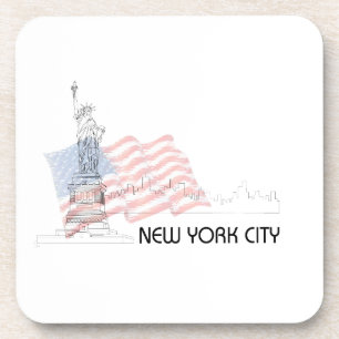 New York - Vrijheidsbeeld VS vlag Bier Onderzetter