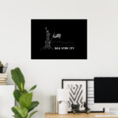 New York - Vrijheidsbeeld - VS vlag Grafisch Poster (Thuiskantoor)