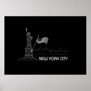 New York - Vrijheidsbeeld - VS vlag Grafisch Poster