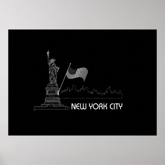 New York - Vrijheidsbeeld - VS vlag Grafisch Poster (Voorkant)