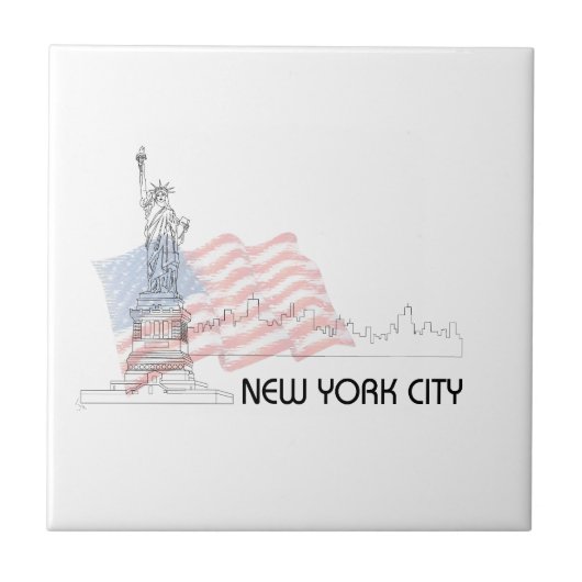 New York - Vrijheidsbeeld VS vlag Tegeltje (Voorkant)
