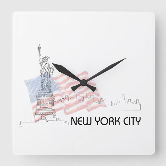New York - Vrijheidsbeeld VS vlag Vierkante Klok (Voorkant)