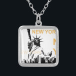 New York Vrijheidsbeeld Zilver Vergulden Ketting<br><div class="desc">New York Vrijheidsbeeld en Manhattan</div>