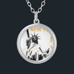 New York Vrijheidsbeeld Zilver Vergulden Ketting<br><div class="desc">New York Vrijheidsbeeld en Manhattan</div>