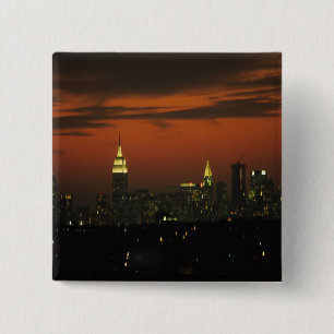 New York, VS. Silhouet van uptown Manhattan 2 Vierkante Button 5,1 Cm