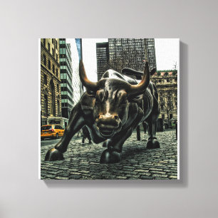 New York Wall Street Bull op canvas Afdruk