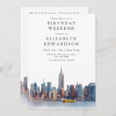 New York Watercolor Birthday Weekend Kaart (Voorkant / Achterkant)