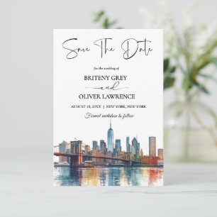 New York Watercolor Silhouette Bestemming Save The Date