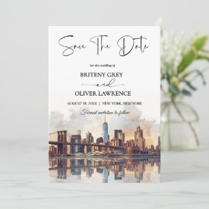 New York Watercolor Silhouette Bestemming Save The Date