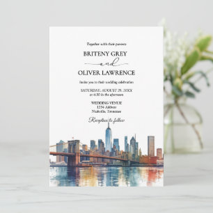 New York Watercolor Skyline Bruiloft Bestemming Kaart