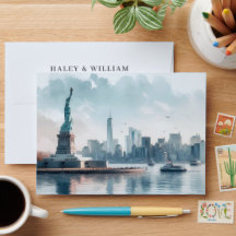 New York Waterverf Illustratie Skyline Wedding