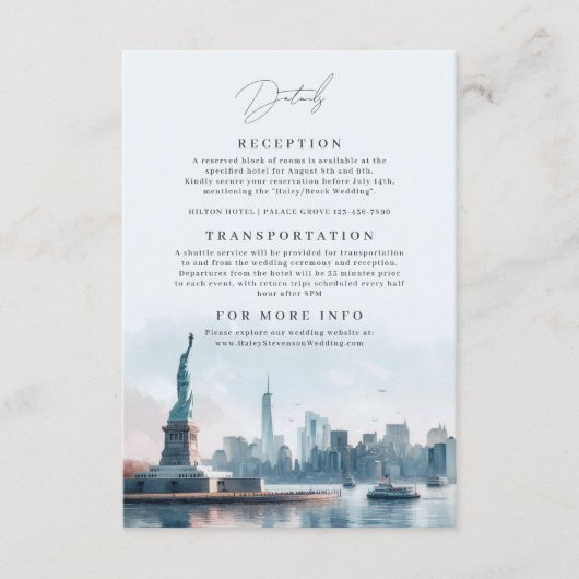 New York Waterverf Illustratie Skyline Wedding Informatiekaartje (Voorkant)