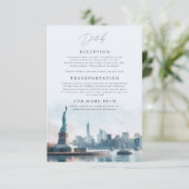 New York Waterverf Illustratie Skyline Wedding Informatiekaartje (Staand voorkant)