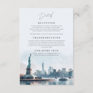 New York Waterverf Illustratie Skyline Wedding Informatiekaartje