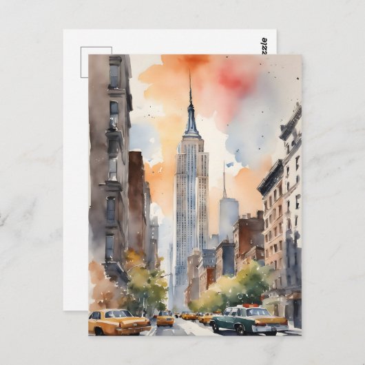 New York waterverf kunst Briefkaart (Voorkant / Achterkant)